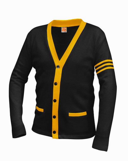 Black and Old Gold Stripes Varsity Cardigan