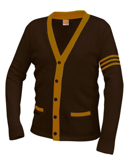 Brown and Old Gold Stripes Varsity Cardigan