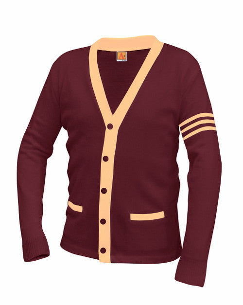 Cardinal and Cream Stripes Varsity Cardigan