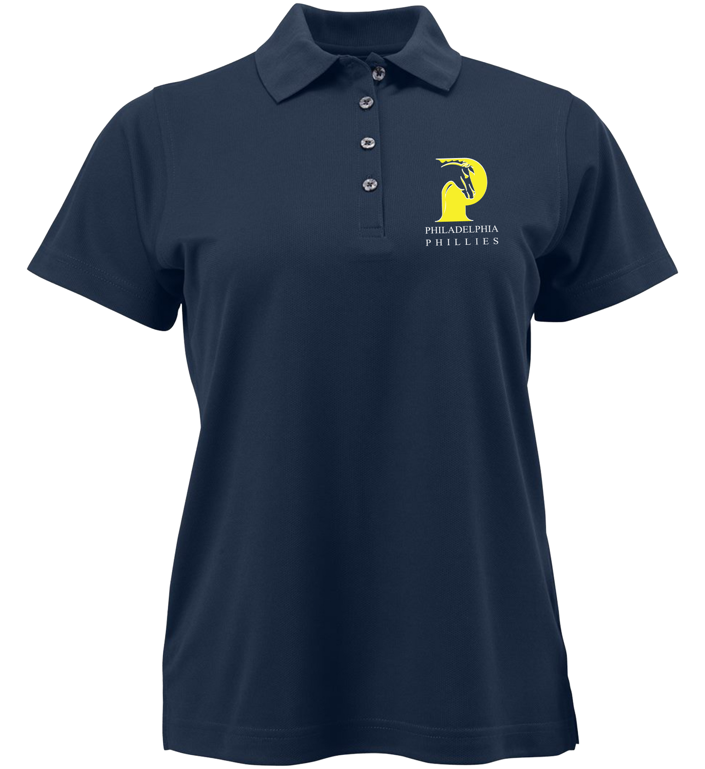 Navy Ladies’ polo embroidered with school logo and school name.