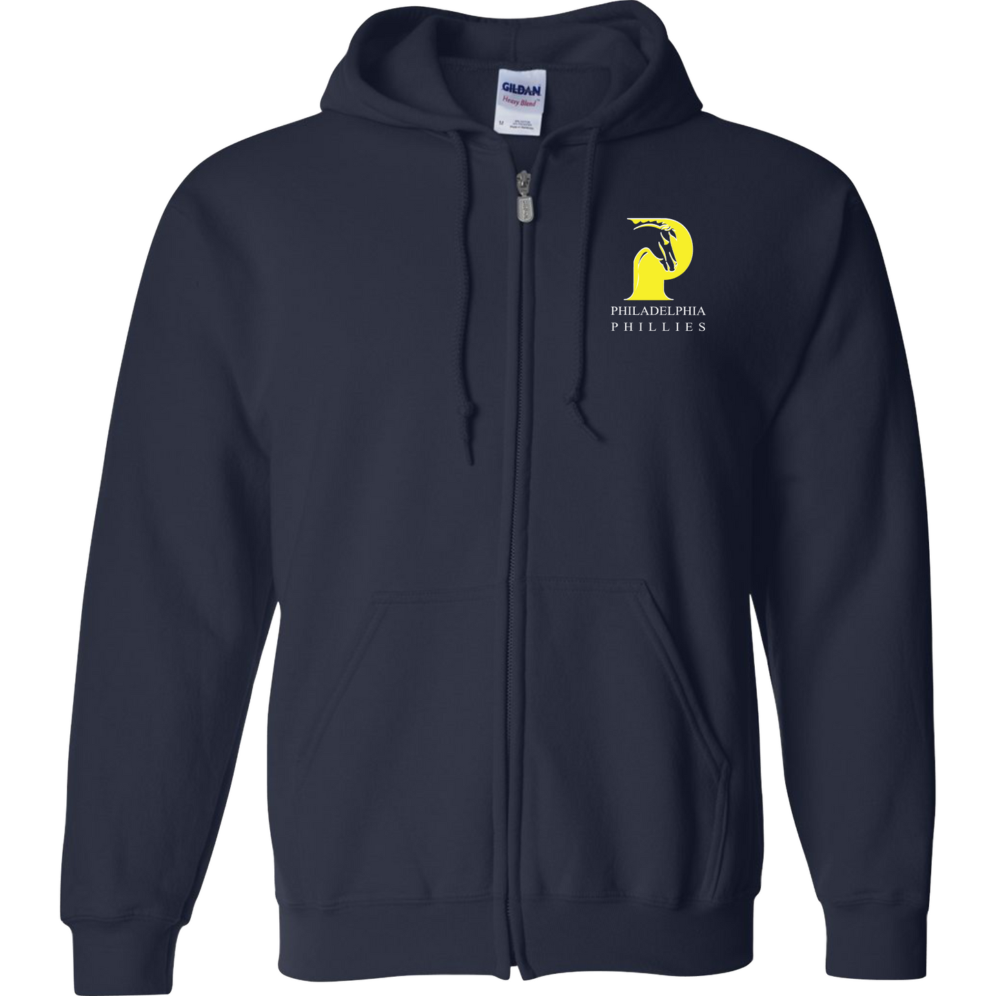Navy Embroidered zip-up with school logo and school name.