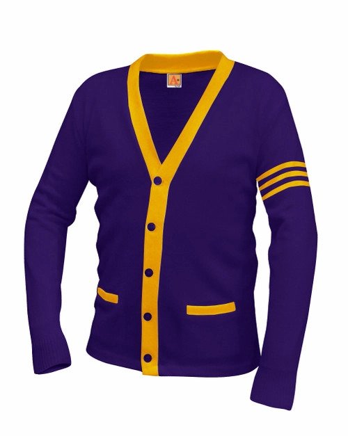 Purple and Old Gold Stripes Varsity Cardigan