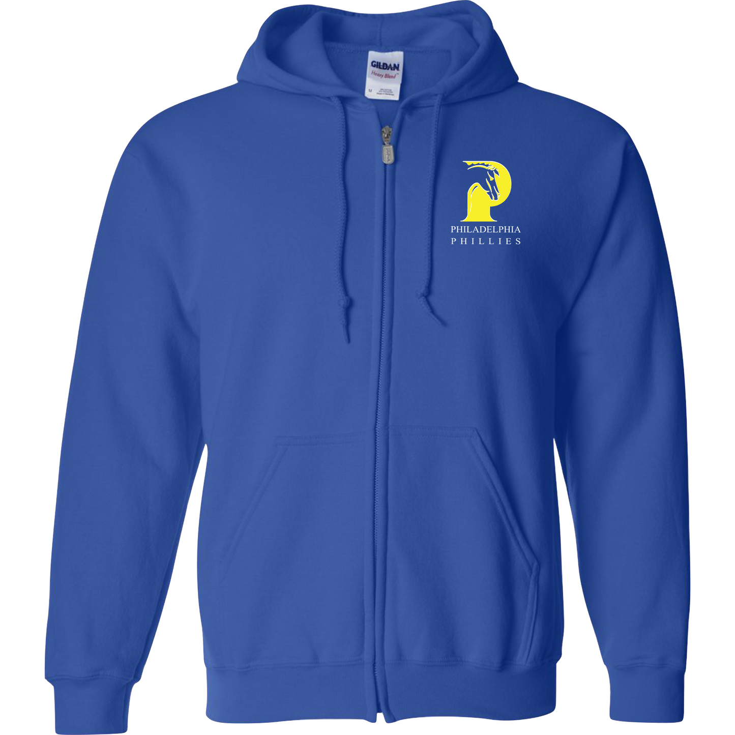 Royal Blue Embroidered zip-up with school logo and school name.