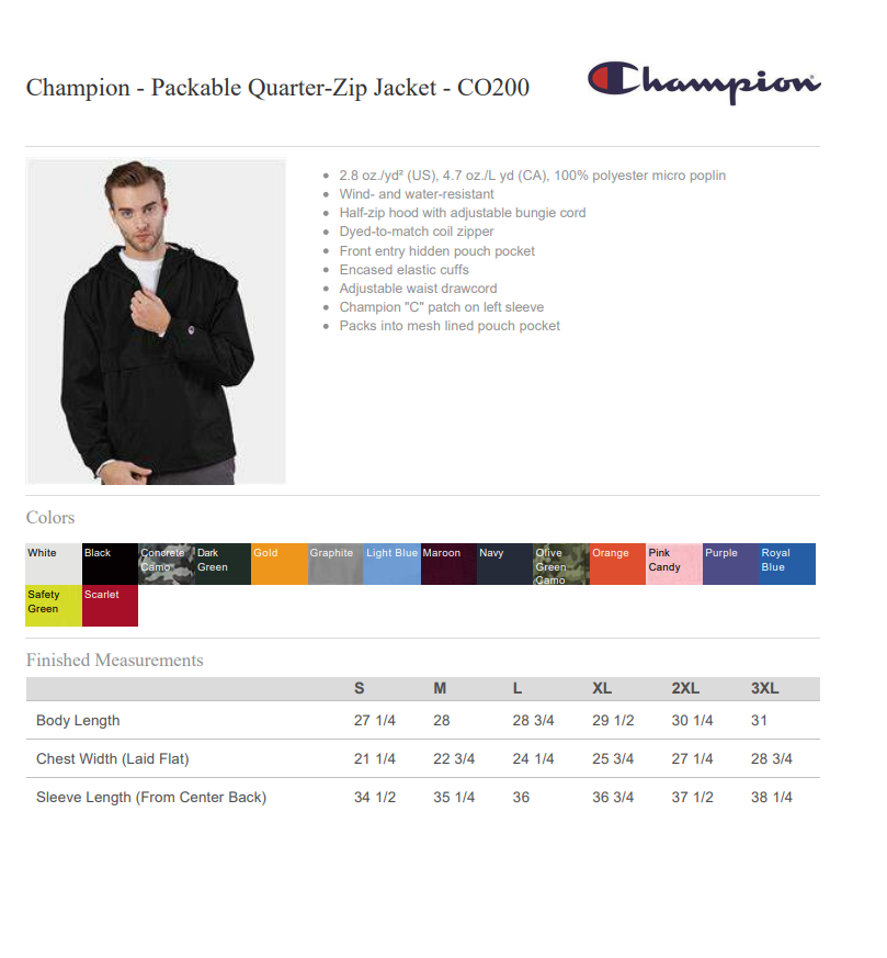 FCGS Force - Embroidered Champion Packable Quarter-Zip Jacket