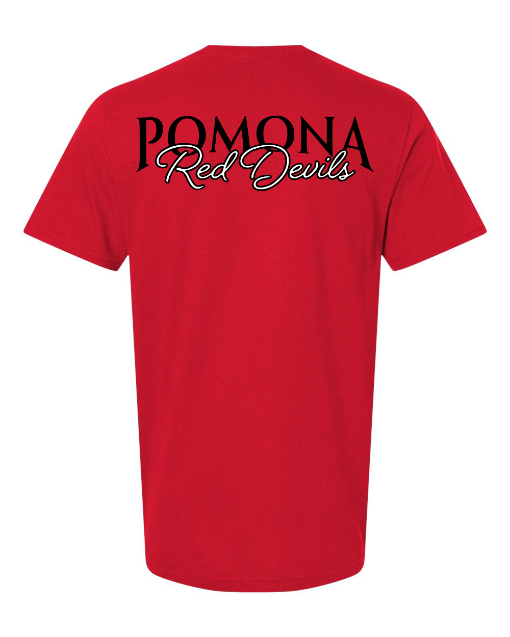 Back of red Pomona High School Red Devils T-shirt