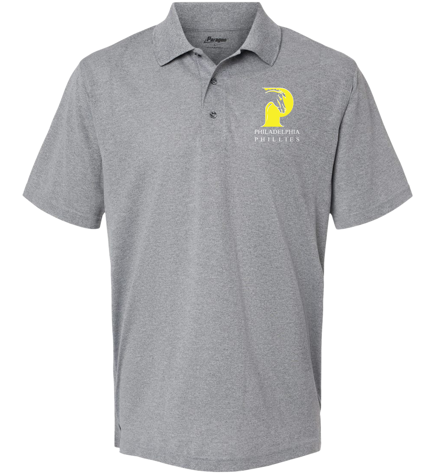 Heather Grey Men's polo embroidered with school logo and school name..