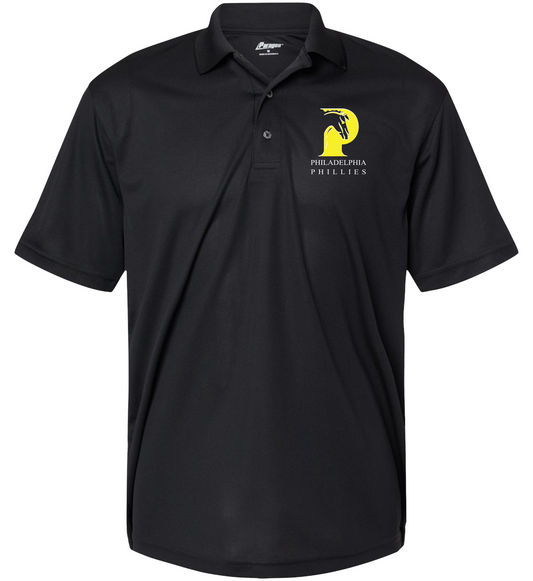 Black Men's polo embroidered with school logo and school name..