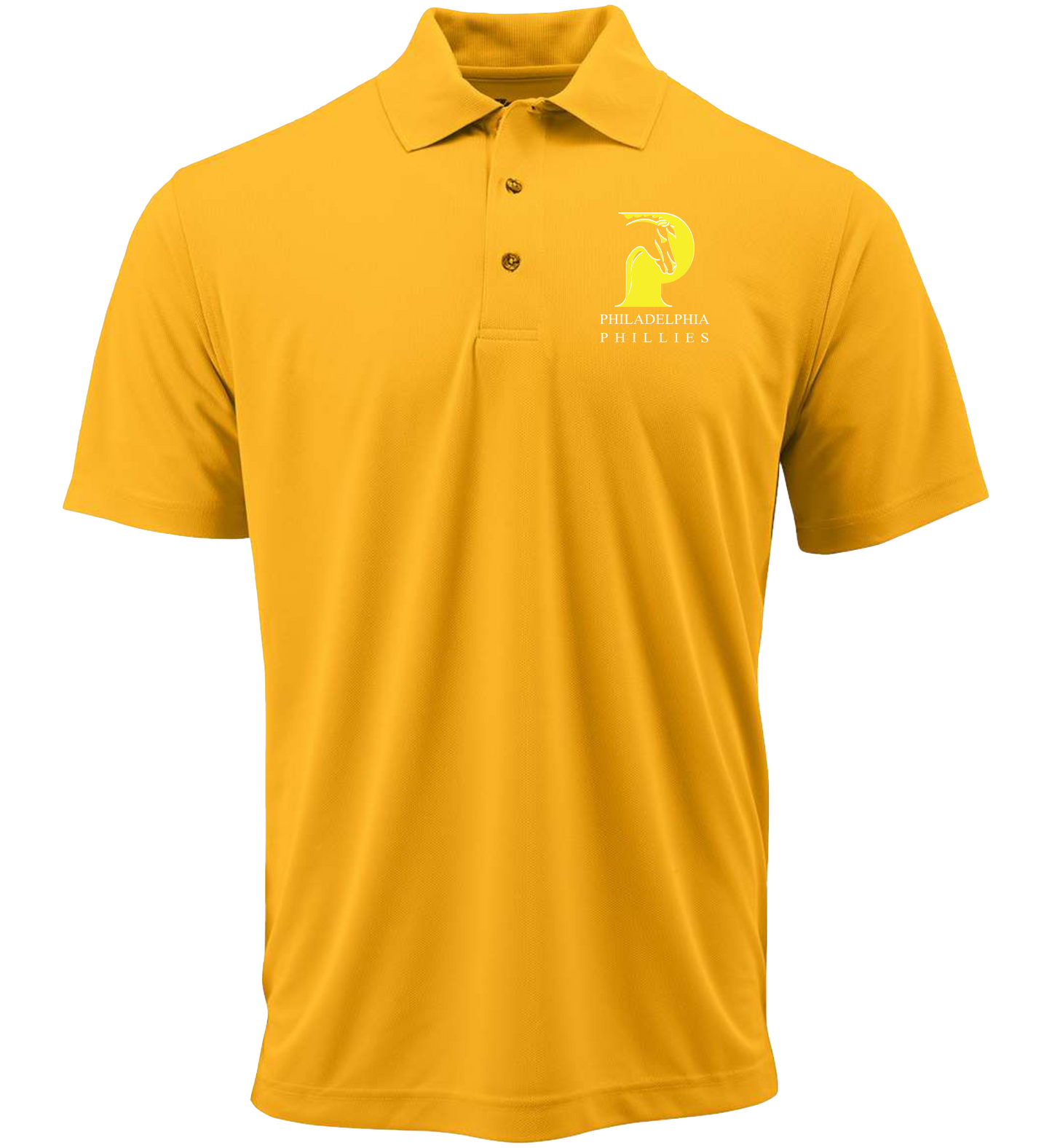 Gold Men's polo embroidered with school logo and school name..