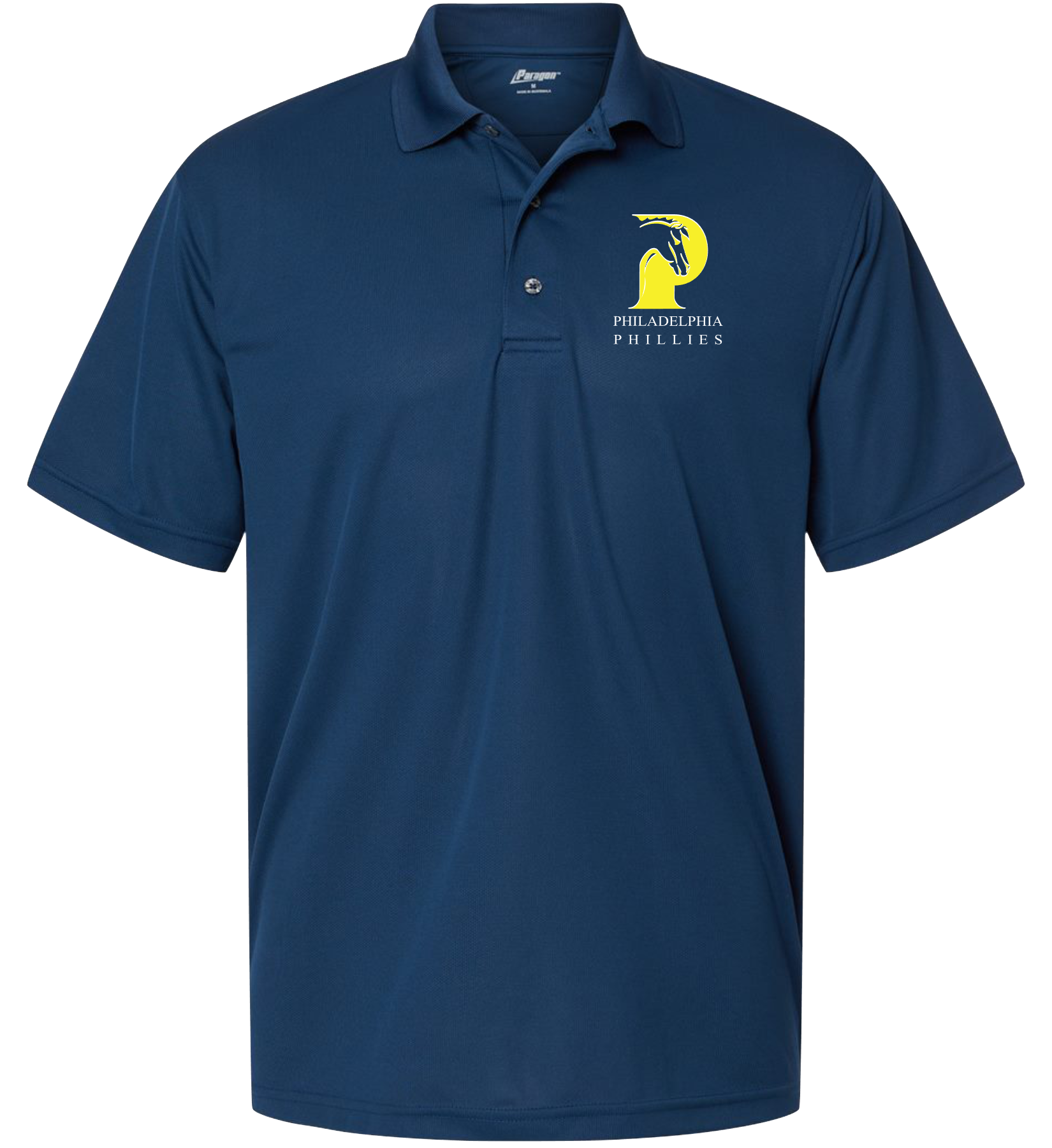 Navy Men's polo embroidered with school logo and school name..